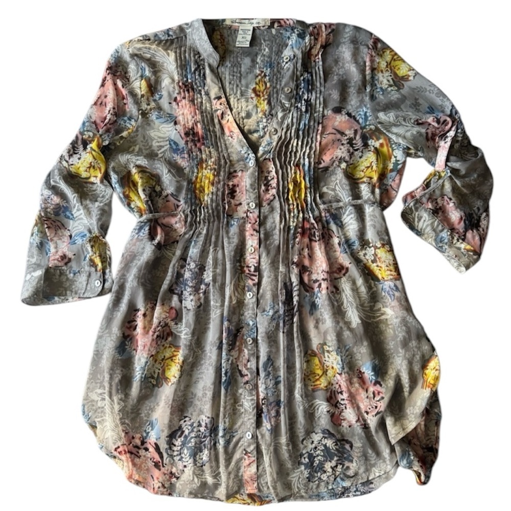 American Rag Women’s Sheer Cottagecore Floral Button-Down Blouse Top Size XS